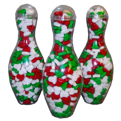 Mini Bowling Pin Candy Container with Christmas Bell Candy