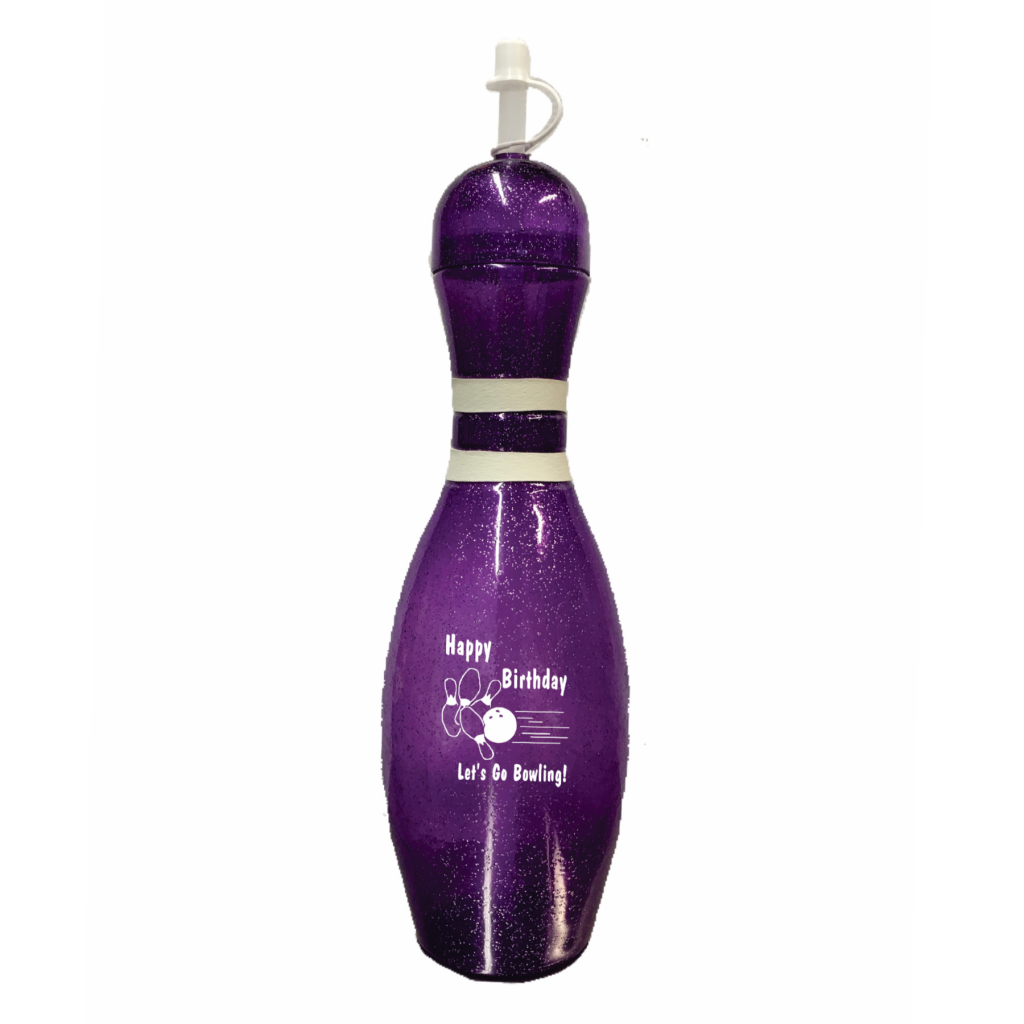 Birthday Bowling Pin Water Bottles in Purple Sierra Products