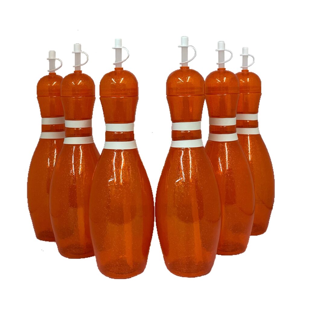 Large Bowling Pin Water Bottles 6 pack Orange by Sierra Novelty Bowling