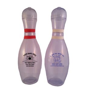 Personalized Bowling Pin Bottle – Clear with bands, no straw, no hole