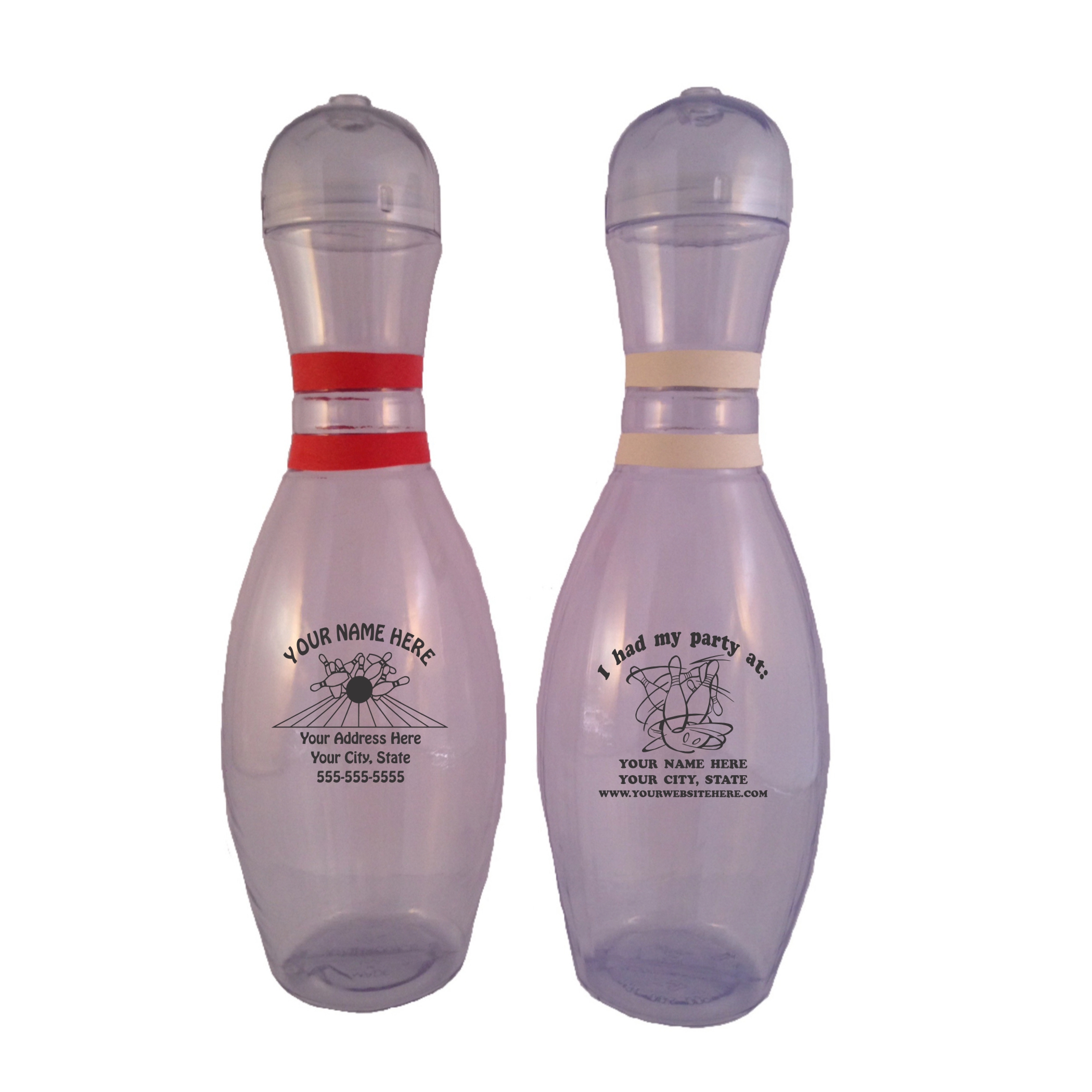 Personalized Bowling Pin Bottle – Clear with black ink