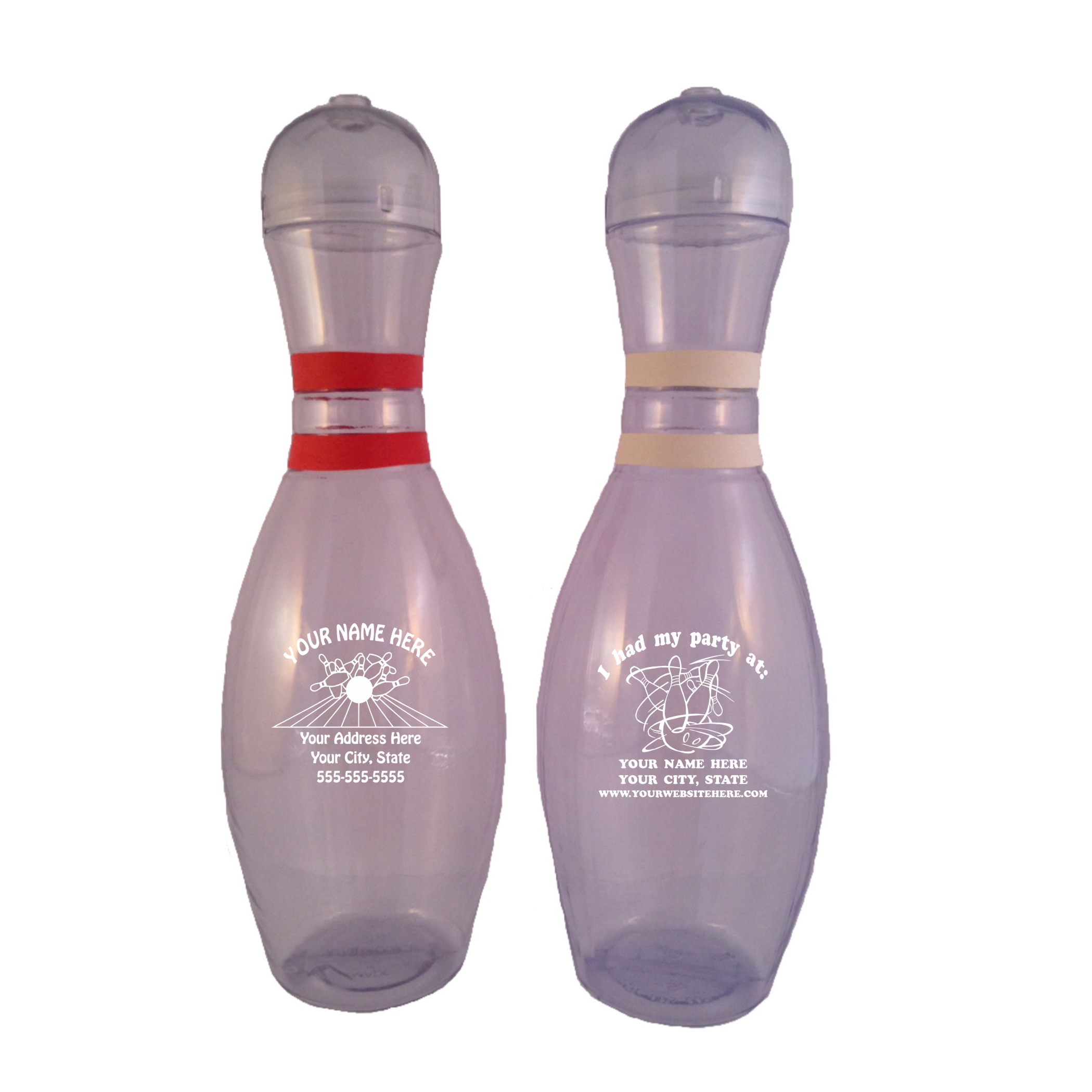 Personalized Bowling Pin Bottle – Clear with white ink
